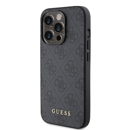 Étui pour Apple iPhone 15 Pro, Guess, Logo Or Métal 4G, Gris