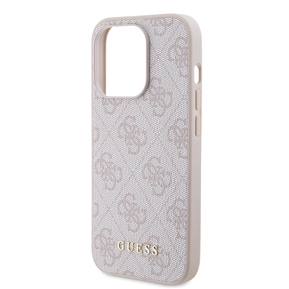 Custodia per Apple iPhone 15 Pro, Guess, 4G Metal Gold Logo, Rosa