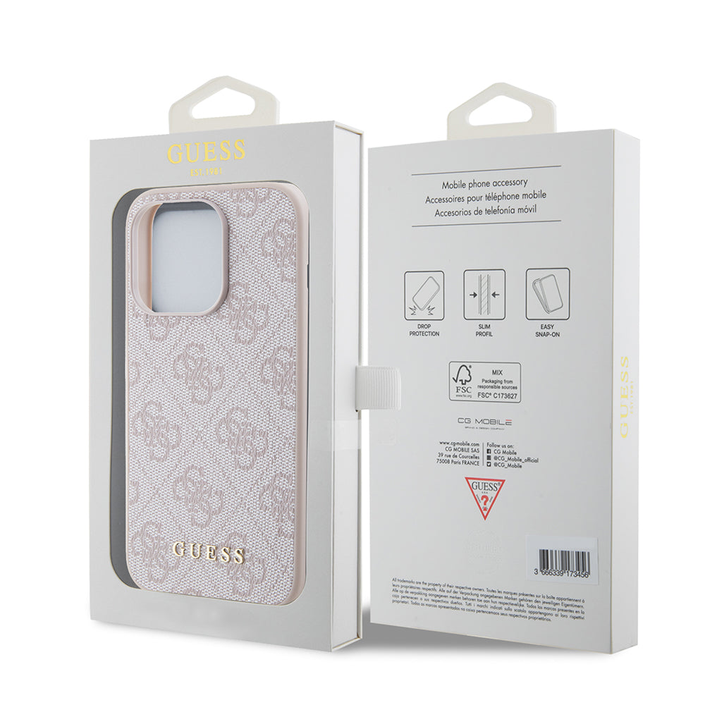 Custodia per Apple iPhone 15 Pro, Guess, 4G Metal Gold Logo, Rosa