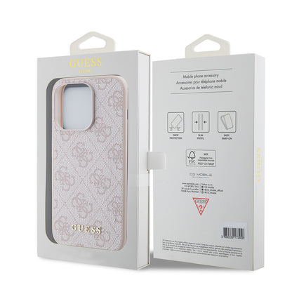 Custodia per Apple iPhone 15 Pro, Guess, 4G Metal Gold Logo, Rosa