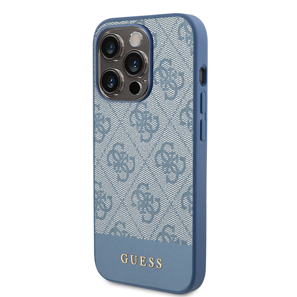Custodia per Apple iPhone 15 Pro, Guess, 4G Stripe, Blu