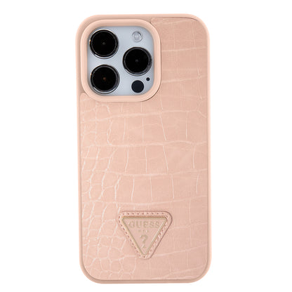 Étui pour Apple iPhone 15 Pro, Guess, Croco Triangle Metal Logo, Rose