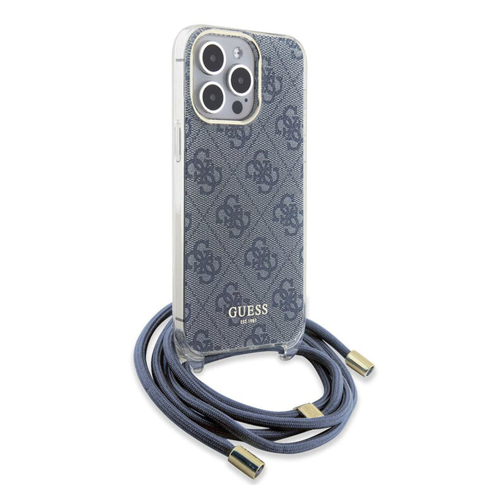 Custodia per Apple iPhone 15 Pro, Guess, Crossbody Cord 4G Print, Blu