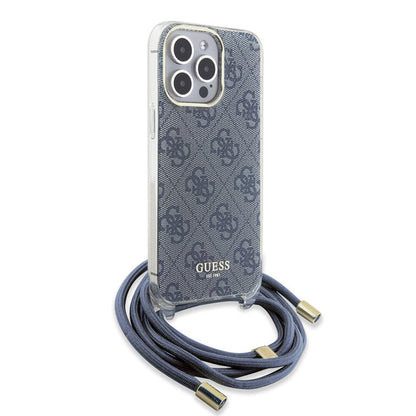 Custodia per Apple iPhone 15 Pro, Guess, Crossbody Cord 4G Print, Blu