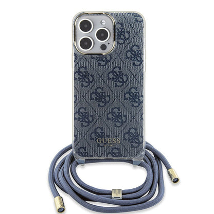 Custodia per Apple iPhone 15 Pro, Guess, Crossbody Cord 4G Print, Blu
