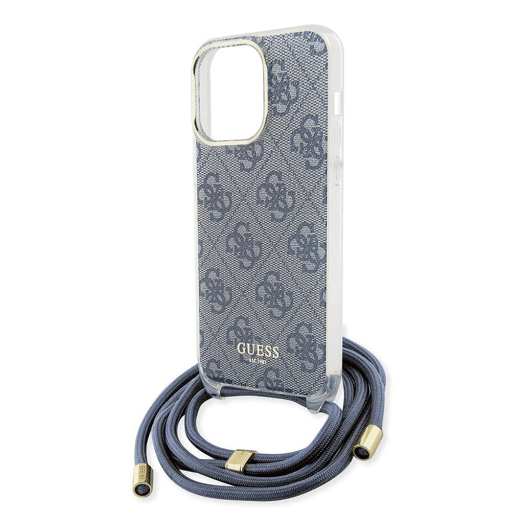 Custodia per Apple iPhone 15 Pro, Guess, Crossbody Cord 4G Print, Blu
