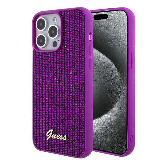 Housse pour Apple iPhone 15 Pro, Guess, Disco Metal Script, Fuchsia
