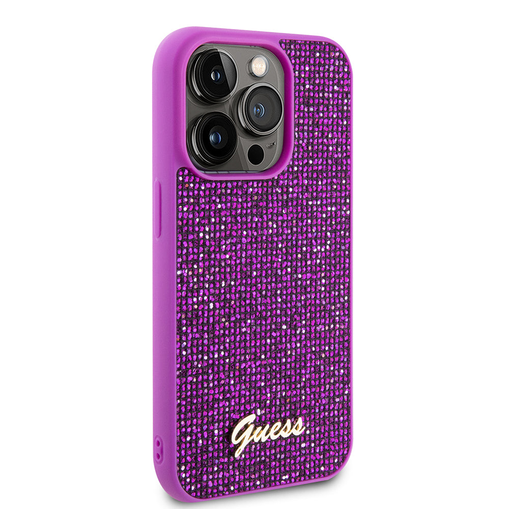 Custodia per Apple iPhone 15 Pro, Guess, Disco Metal Script, Fucsia