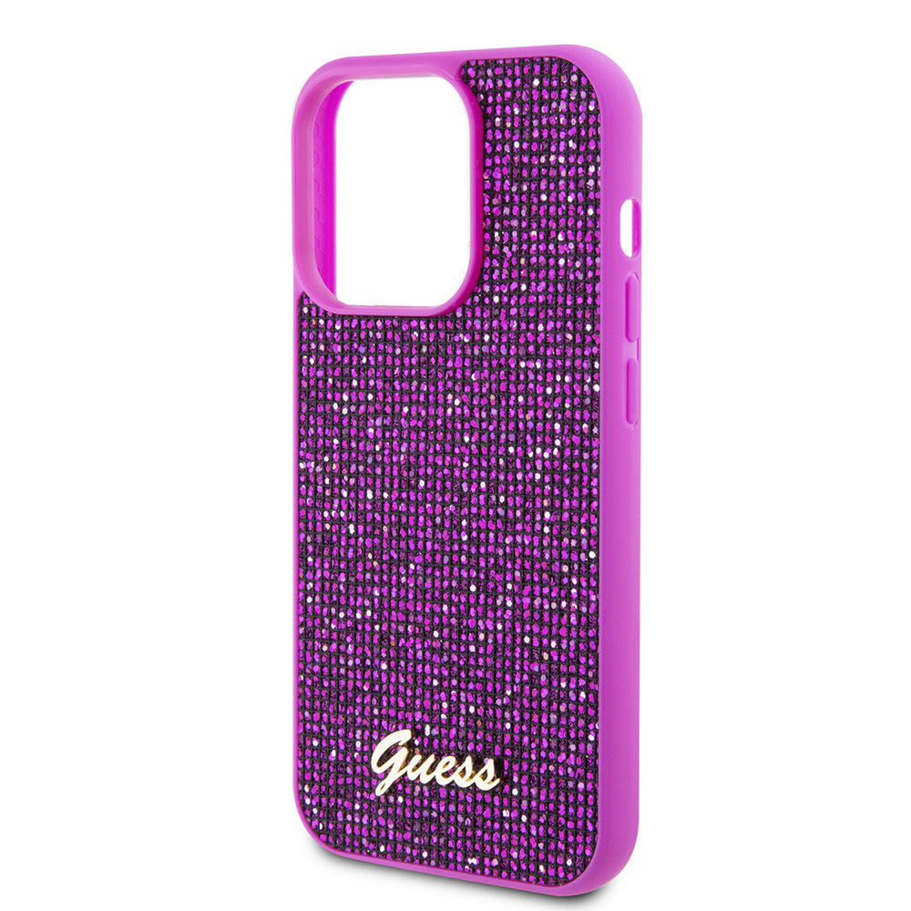 Custodia per Apple iPhone 15 Pro, Guess, Disco Metal Script, Fucsia