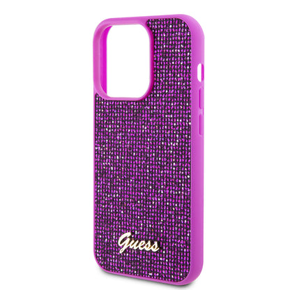 Custodia per Apple iPhone 15 Pro, Guess, Disco Metal Script, Fucsia