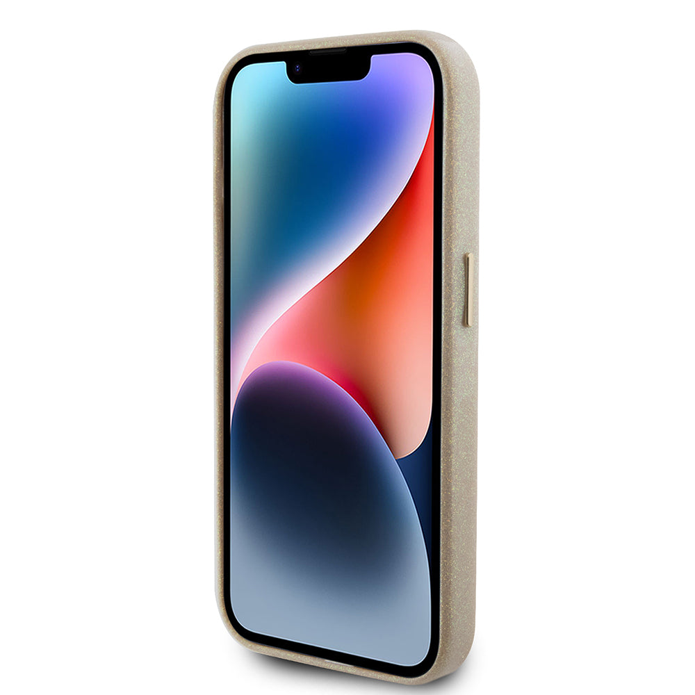 Housse pour Apple iPhone 15 Pro, Guess, Glitter Glossy Script, Beige