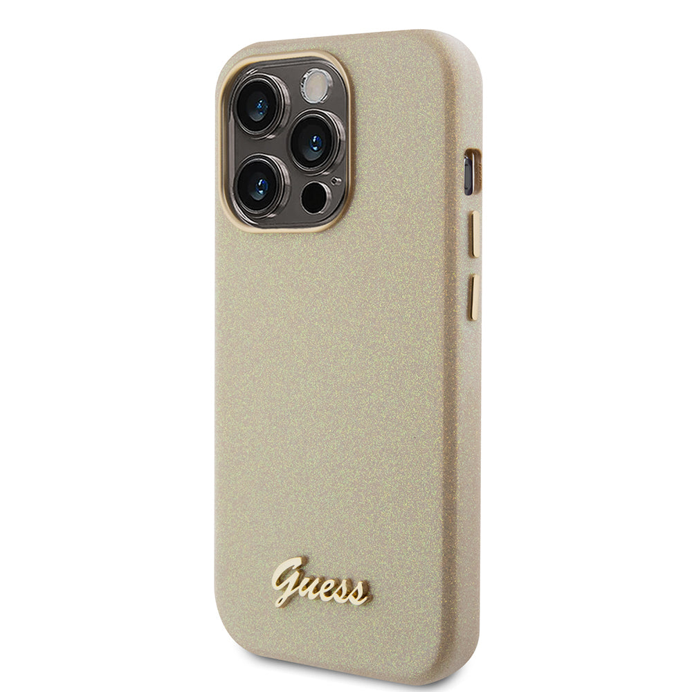 Housse pour Apple iPhone 15 Pro, Guess, Glitter Glossy Script, Beige