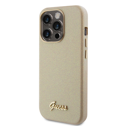 Housse pour Apple iPhone 15 Pro, Guess, Glitter Glossy Script, Beige