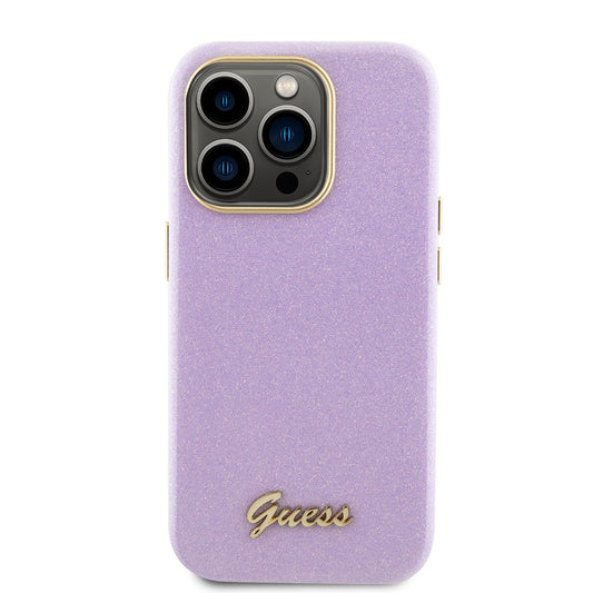 Étui pour Apple iPhone 15 Pro, Guess, Glitter Glossy Script, Violet Clair