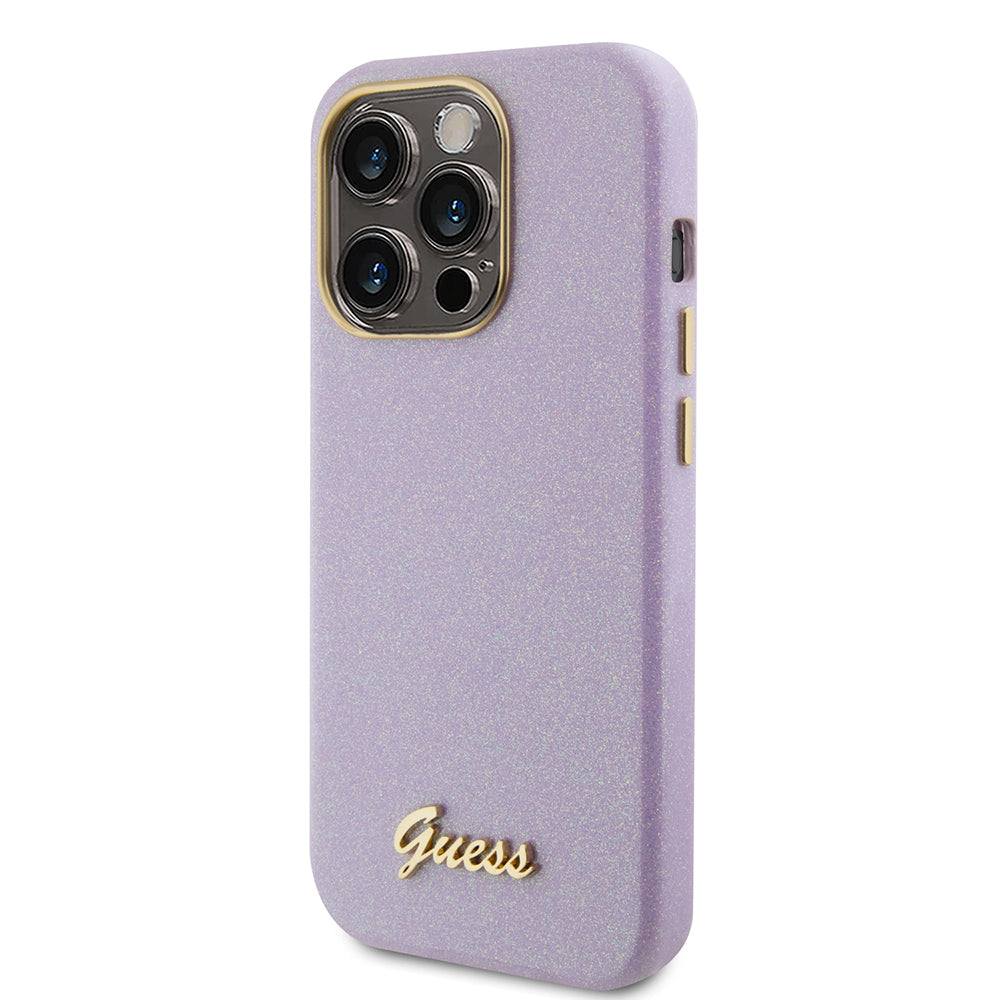 Étui pour Apple iPhone 15 Pro, Guess, Glitter Glossy Script, Violet Clair