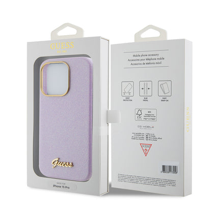 Étui pour Apple iPhone 15 Pro, Guess, Glitter Glossy Script, Violet Clair