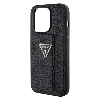 Hülle für Apple iPhone 15 Pro, Guess, Grip Stand 4G Triangle Strass, Schwarz