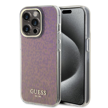 Custodia per Apple iPhone 15 Pro, Guess, IML Faceted Mirror Disco Iridescent, Rosa