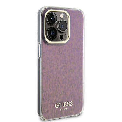 Custodia per Apple iPhone 15 Pro, Guess, IML Faceted Mirror Disco Iridescent, Rosa