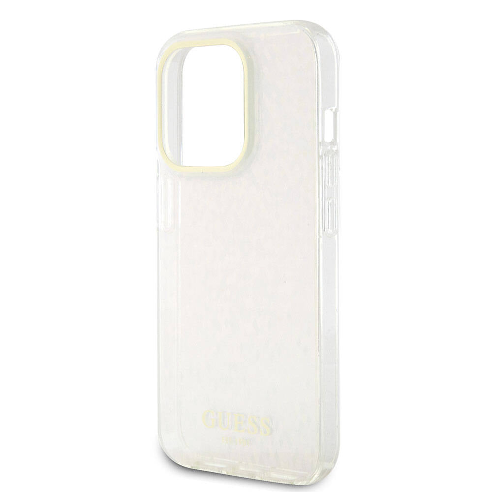 Custodia per Apple iPhone 15 Pro, Guess, IML Faceted Mirror Disco Iridescent, Rosa