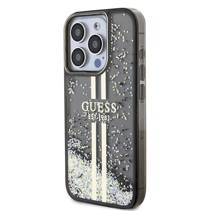 Hülle für Apple iPhone 15 Pro, Guess, Liquid Glitter Gold Stripe, Schwarz