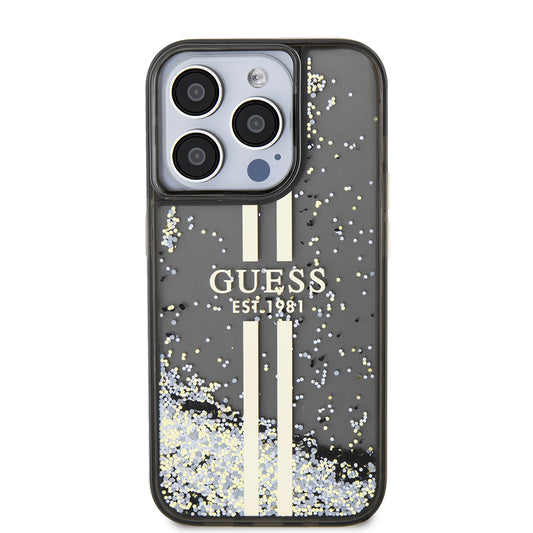Hülle für Apple iPhone 15 Pro, Guess, Liquid Glitter Gold Stripe, Schwarz