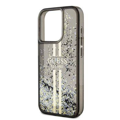 Hülle für Apple iPhone 15 Pro, Guess, Liquid Glitter Gold Stripe, Schwarz