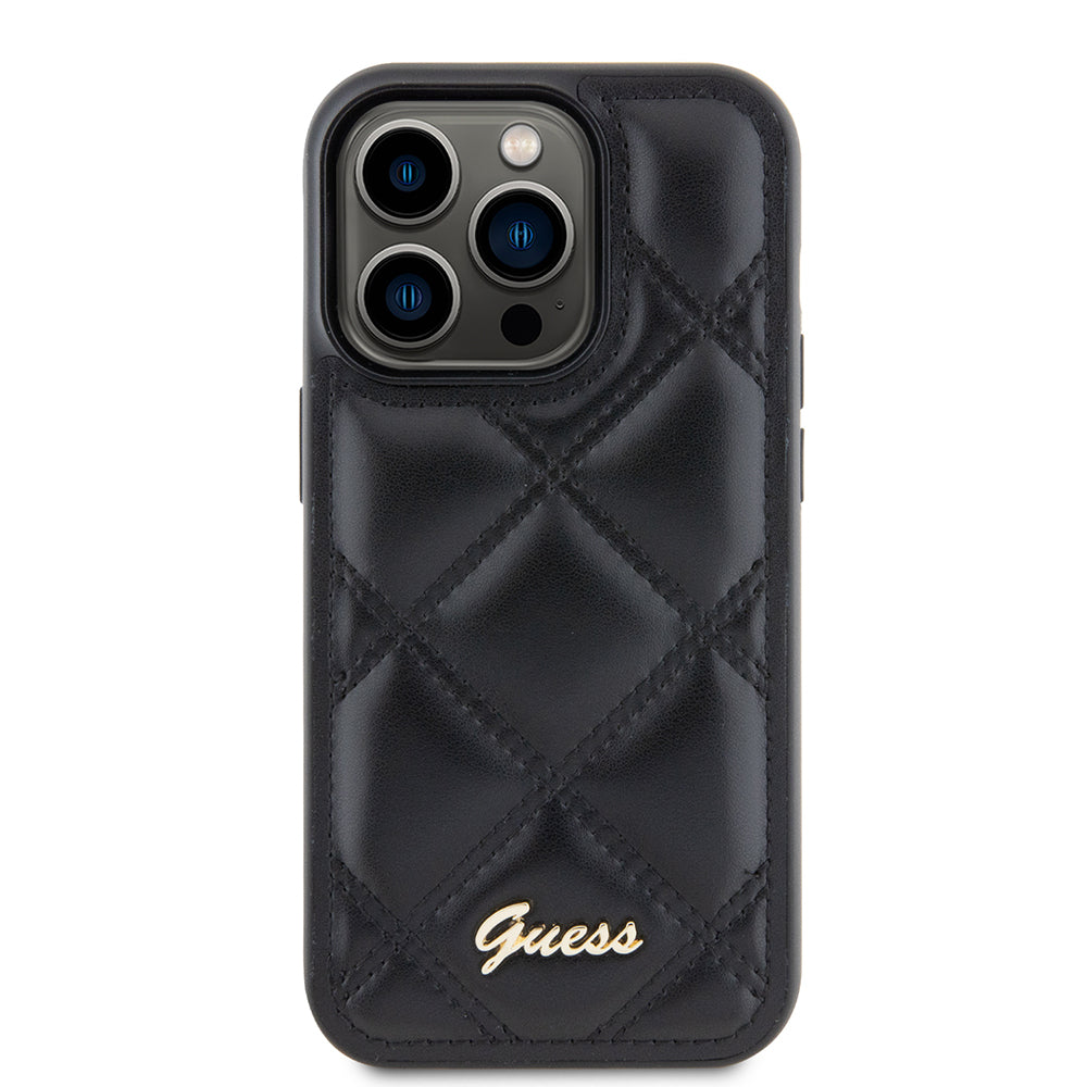 Custodia per Apple iPhone 15 Pro, Guess, Quilted Metal Logo, Nera