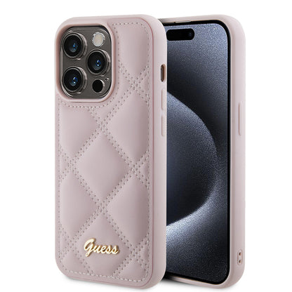 Custodia per Apple iPhone 15 Pro, Guess, Quilted Metal Logo, Rosa