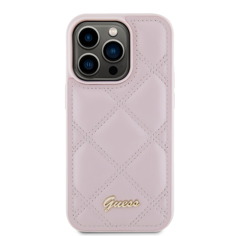 Custodia per Apple iPhone 15 Pro, Guess, Quilted Metal Logo, Rosa