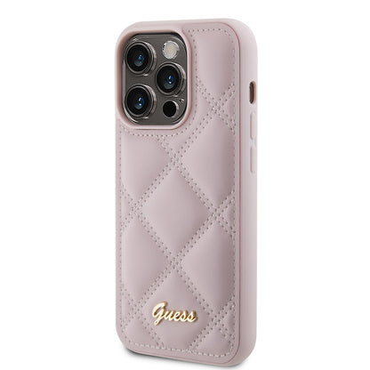 Custodia per Apple iPhone 15 Pro, Guess, Quilted Metal Logo, Rosa