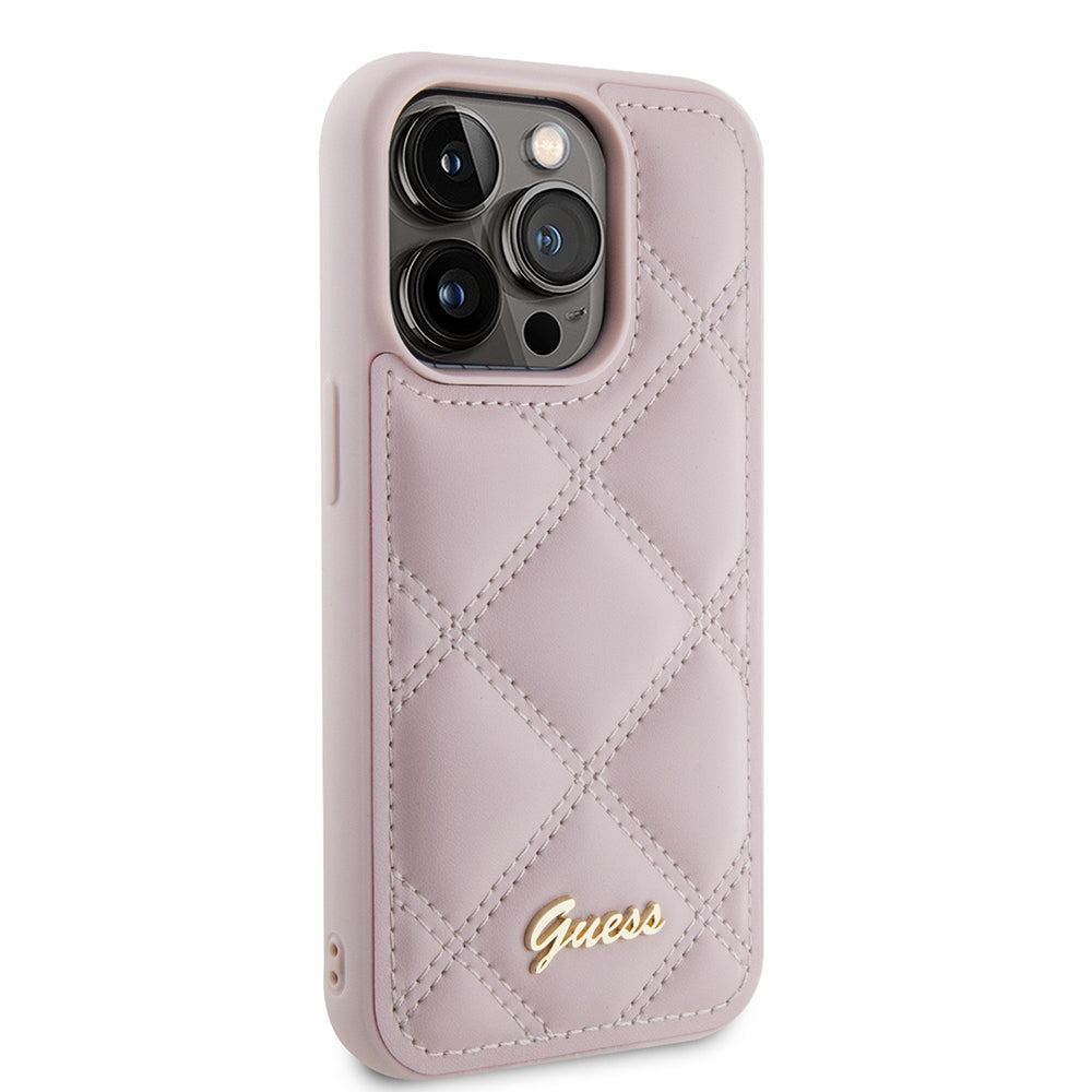 Custodia per Apple iPhone 15 Pro, Guess, Quilted Metal Logo, Rosa