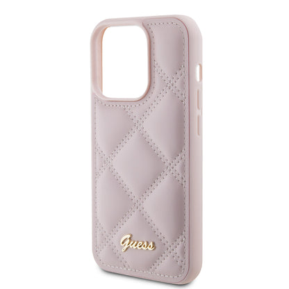 Custodia per Apple iPhone 15 Pro, Guess, Quilted Metal Logo, Rosa