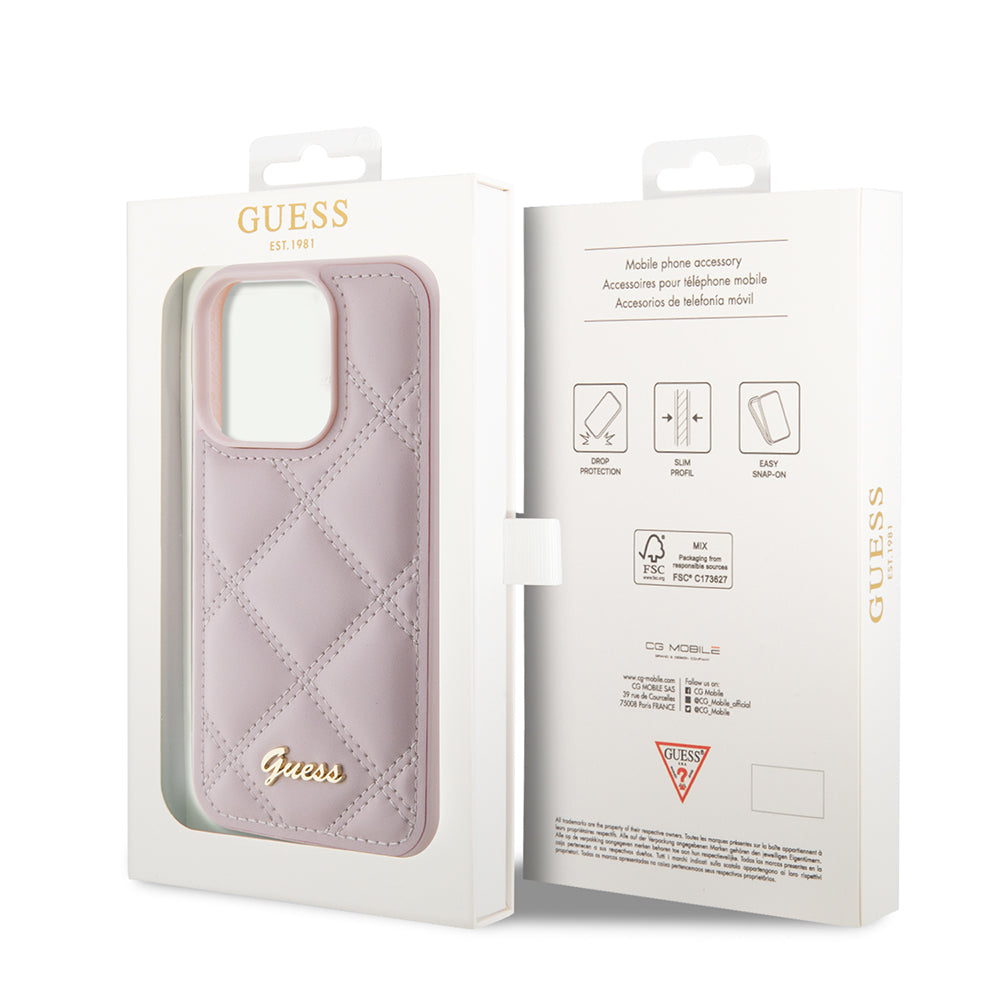 Custodia per Apple iPhone 15 Pro, Guess, Quilted Metal Logo, Rosa