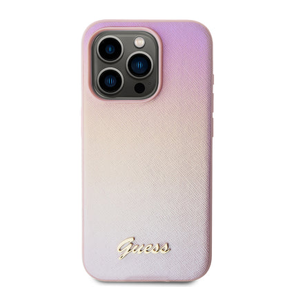 Custodia per Apple iPhone 15 Pro, Guess, Saffiano Iridescent Script, Rosa