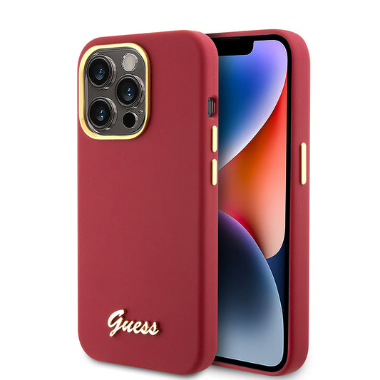 Étui pour Apple iPhone 15 Pro, Guess, Script Metal Logo & Frame, Rose