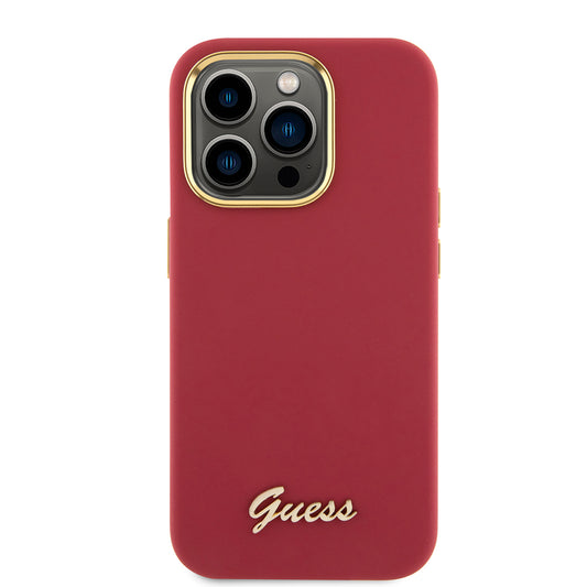 Étui pour Apple iPhone 15 Pro, Guess, Script Metal Logo & Frame, Rose