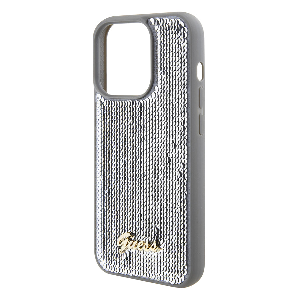 Hülle für Apple iPhone 15 Pro, Guess, Sequin Script Metal, Silber