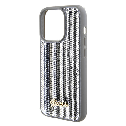 Hülle für Apple iPhone 15 Pro, Guess, Sequin Script Metal, Silber