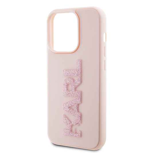 Hülle für Apple iPhone 15 Pro, Karl Lagerfeld, 3D Rubber Glitter Logo Karl, Rosa