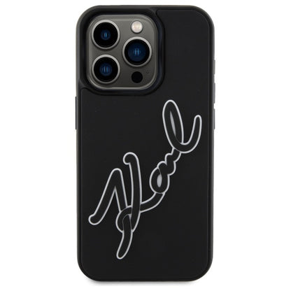 Hülle für Apple iPhone 15 Pro, Karl Lagerfeld, 3D Rubber Signature, Schwarz