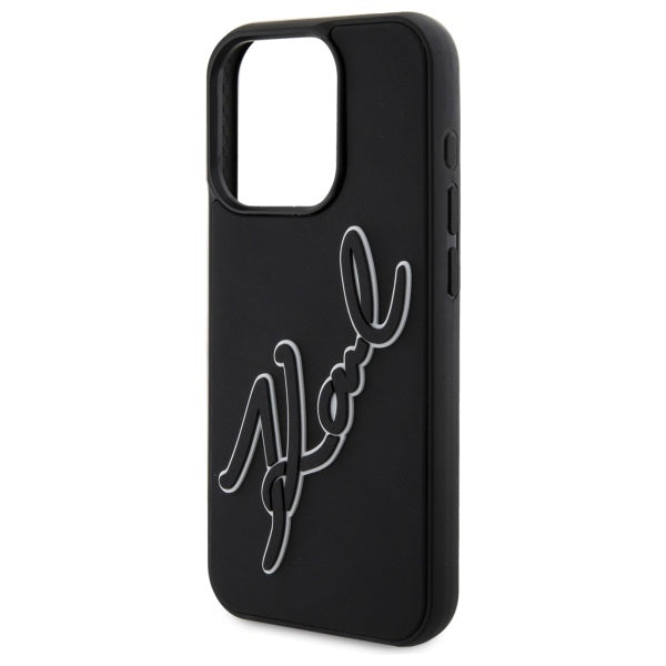 Hülle für Apple iPhone 15 Pro, Karl Lagerfeld, 3D Rubber Signature, Schwarz