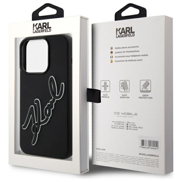 Hülle für Apple iPhone 15 Pro, Karl Lagerfeld, 3D Rubber Signature, Schwarz