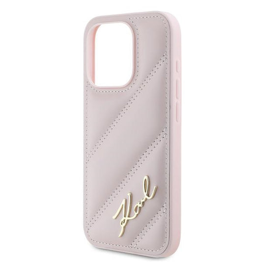 Étui pour Apple iPhone 15 Pro, Karl Lagerfeld, Diagonal Quilted Script, Rose