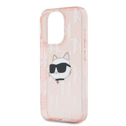 Étui pour Apple iPhone 15 Pro, Karl Lagerfeld, IML Luxury Monogram Choupette's Head, Rose