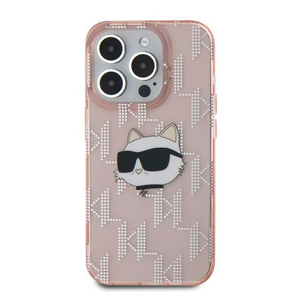 Étui pour Apple iPhone 15 Pro, Karl Lagerfeld, IML Luxury Monogram Choupette's Head, Rose