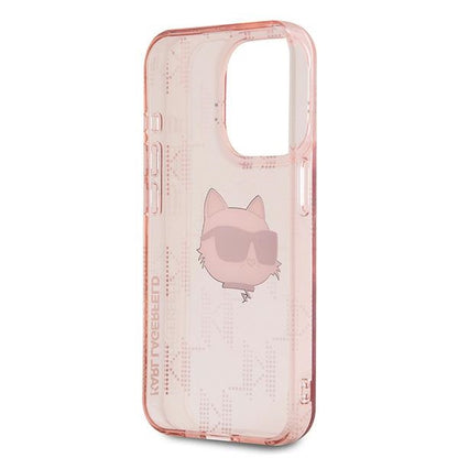 Étui pour Apple iPhone 15 Pro, Karl Lagerfeld, IML Luxury Monogram Choupette's Head, Rose