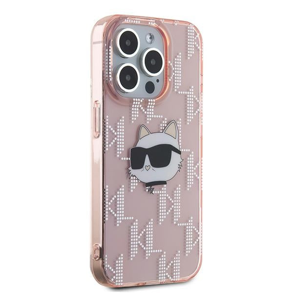 Étui pour Apple iPhone 15 Pro, Karl Lagerfeld, IML Luxury Monogram Choupette's Head, Rose