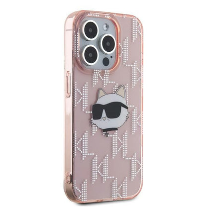 Étui pour Apple iPhone 15 Pro, Karl Lagerfeld, IML Luxury Monogram Choupette's Head, Rose