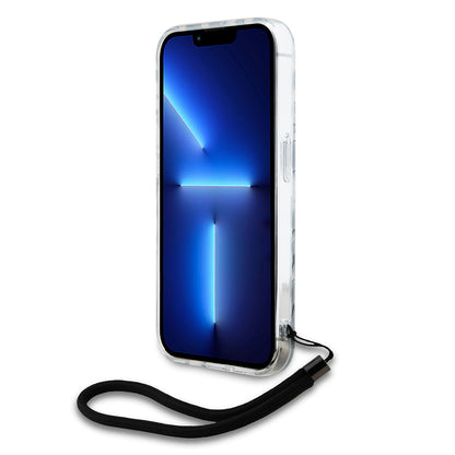 Hülle für Apple iPhone 15 Pro, Karl Lagerfeld, IML Luxury Zebra Muster mit Trageriemen, Schwarz